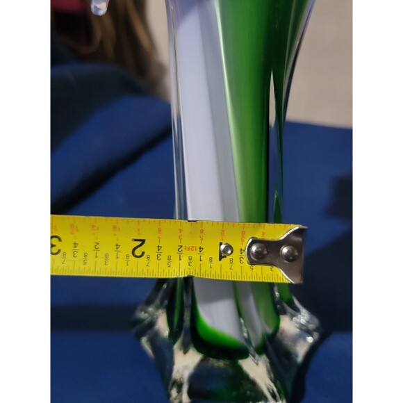 Murano Jack in the Pulpit Encased Glass Vase Handblown Blue White Green Swirl - Picture 13 of 16